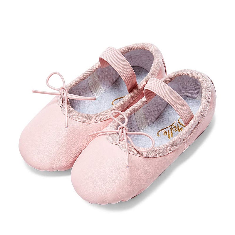 Stelle Ballet Shoes for Girls Toddler Genuine Leather Ballet Dance Slippers for Toddler/Little/Big Kids/Boys(11ML, Pink,with Tie) - Image 2